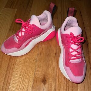 Stella McCartney Pink/Red Nylon and Faux Suede Chunky Sneakers Size 36